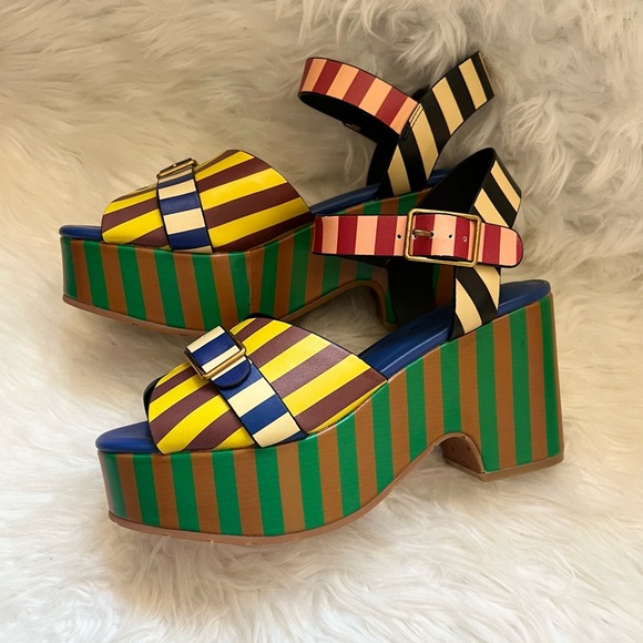 New! CHARLOTTE STONE Raf Chunky Platform Sandals in Stripe Multi - Picture 9 of 16
